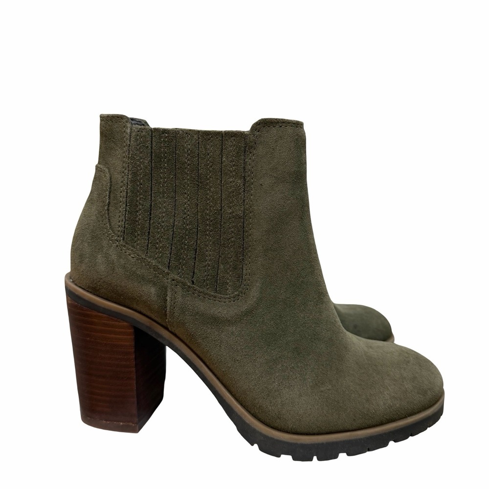 CREVO Kate Leather Suede Block Heel Ankle Boots Womens US 8 Olive Green